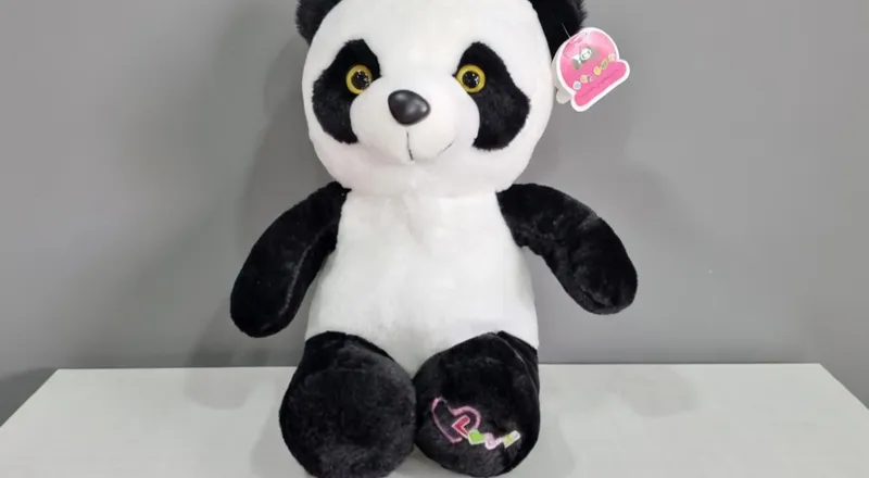 Cute panda plush with a panda time message